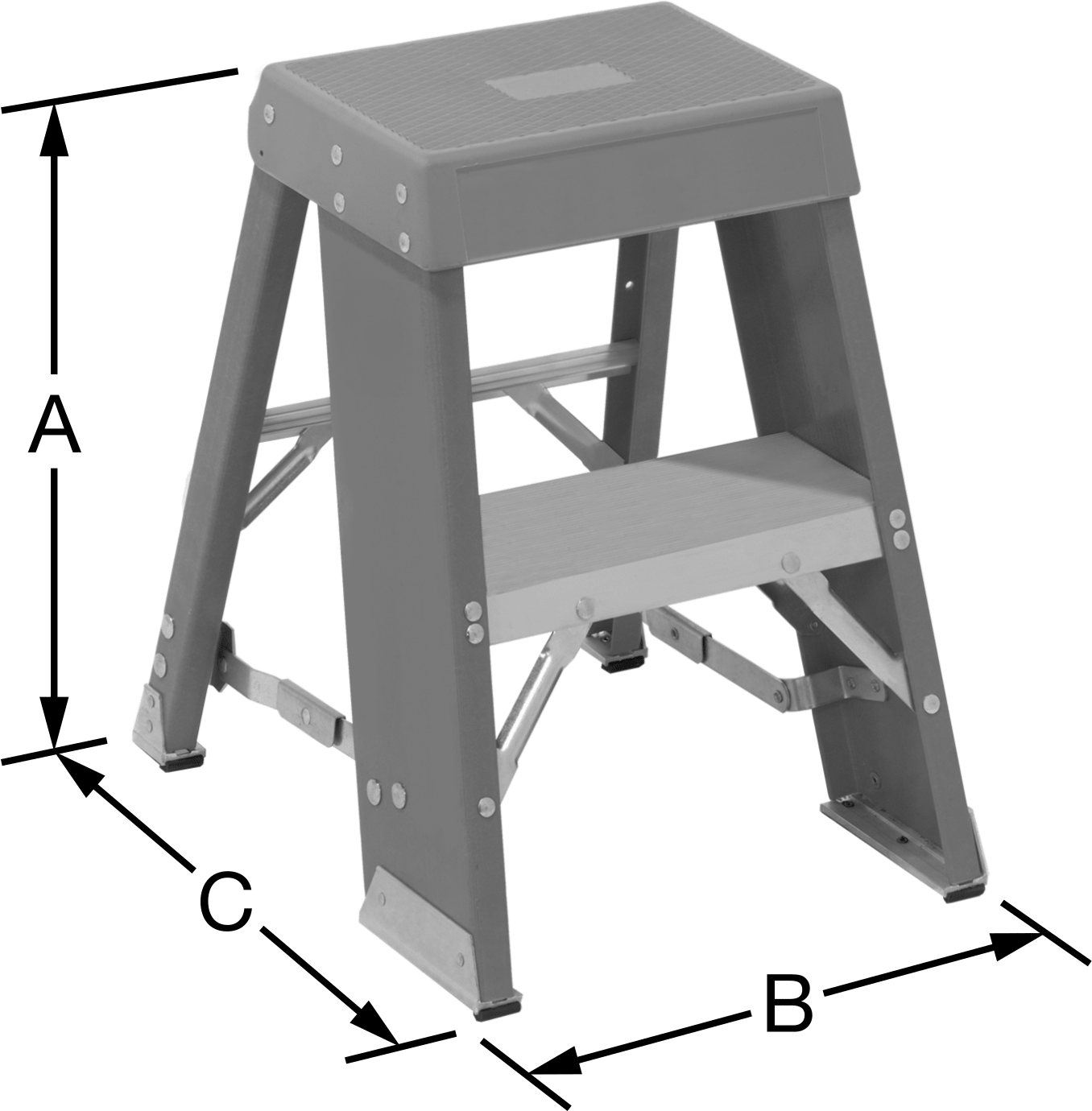 Fiberglas Katlanabilir Basamaklı Tabure, 2 adet Yivli Basamak ile, 23“ Yükseklik x 18” Genişlik x 21" Derinlik Toplam