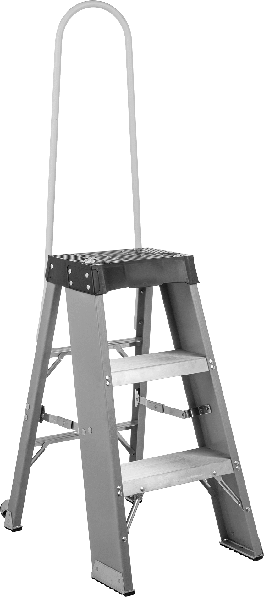 Fiberglas Katlanabilir Basamaklı Tabure, Korkuluk ile, 3 Yivli Basamak, 64“ Yükseklik x 20” Genişlik Toplam