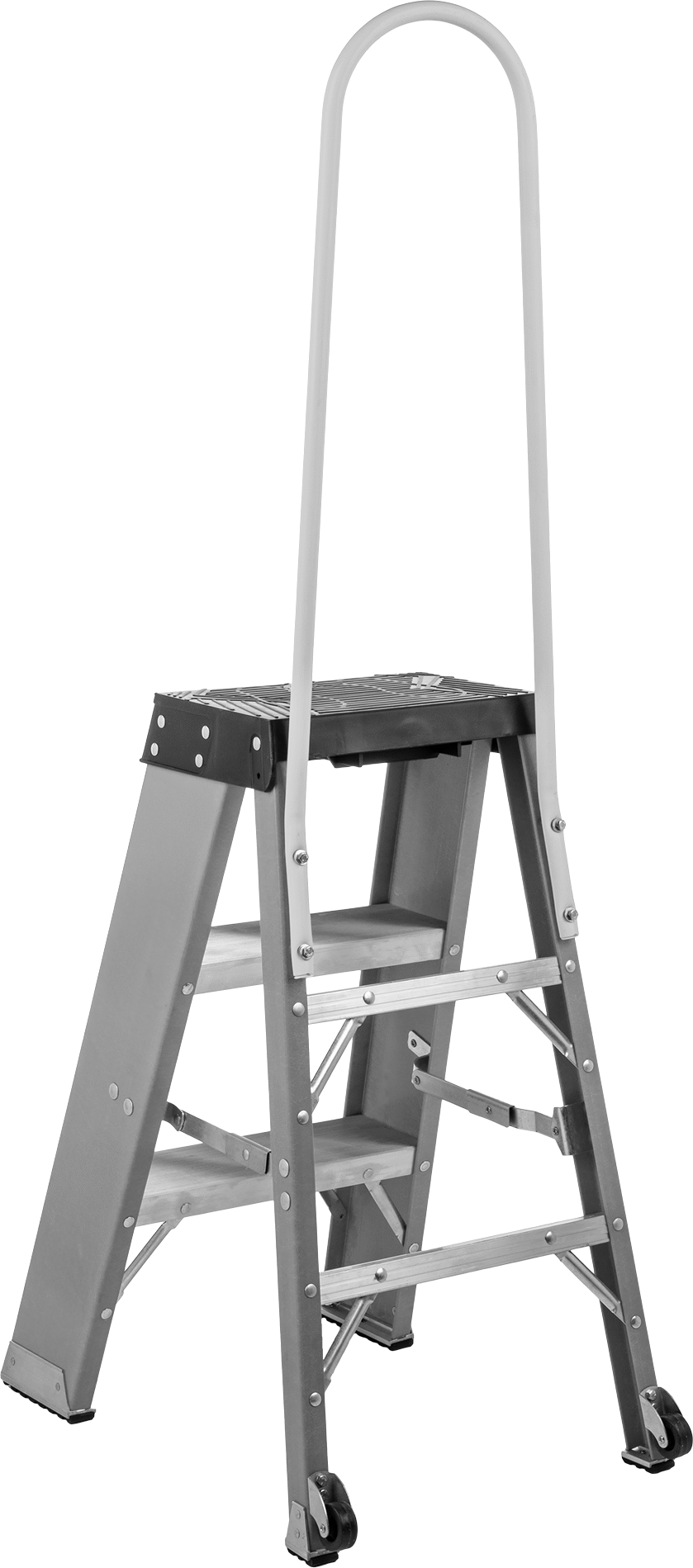 Fiberglas Katlanabilir Basamaklı Tabure, Korkuluk ile, 3 Yivli Basamak, 64“ Yükseklik x 20” Genişlik Toplam