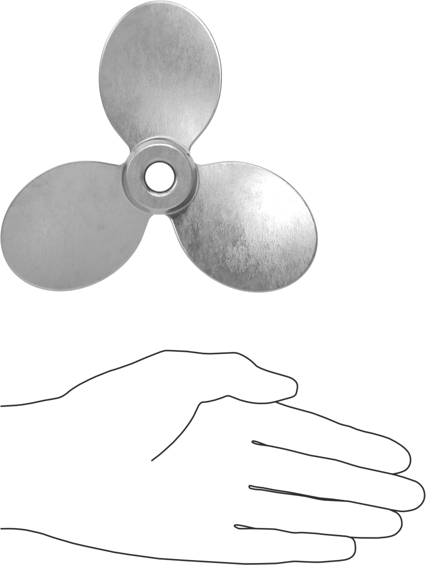 Paslanmaz Çelik Karıştırıcı Pervanesi, Sol El, 1/2" Mil Çapı için, 6" Çap, 6" Aralığı
