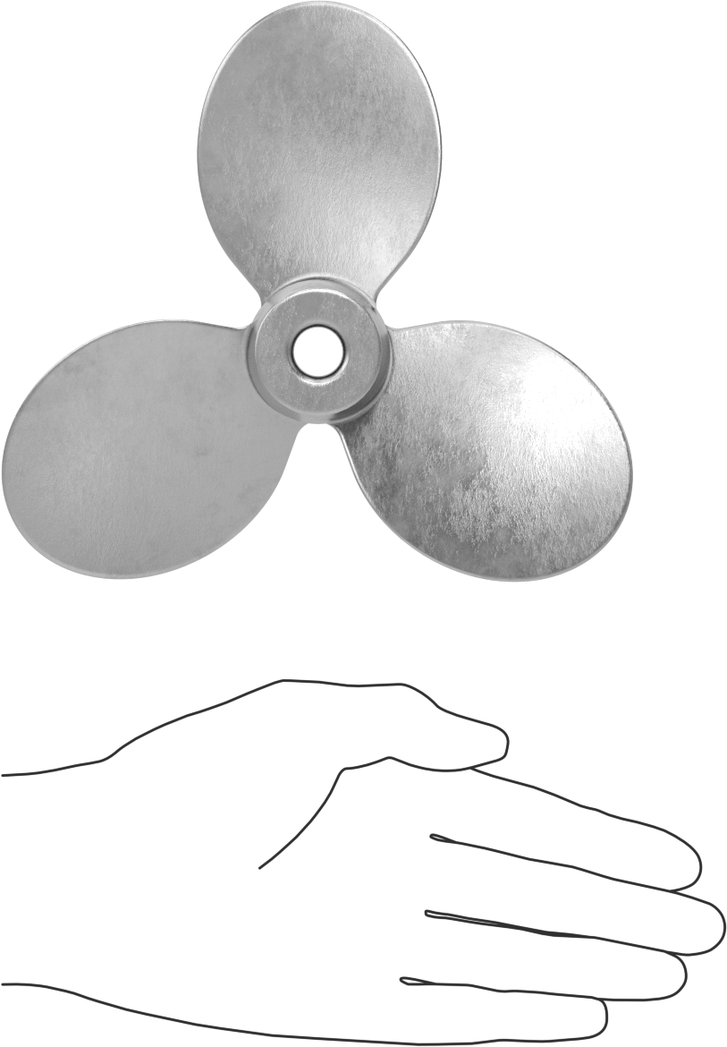 Paslanmaz Çelik Karıştırıcı Pervanesi, Sol El, 1/2" Mil Çapı için, 7" Çap, 7" Adım