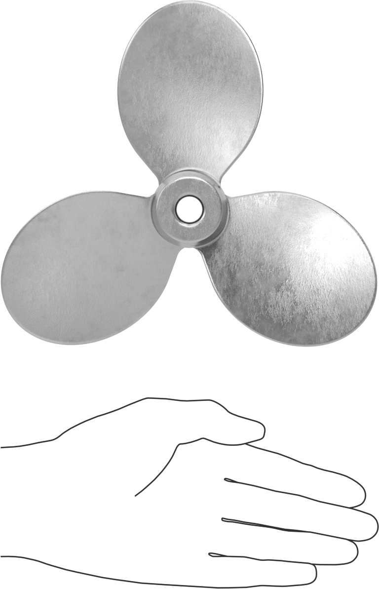 Paslanmaz Çelik Karıştırıcı Pervanesi, Sol El, 1/2" Mil Çapı için, 8" Çap, 8" Adım