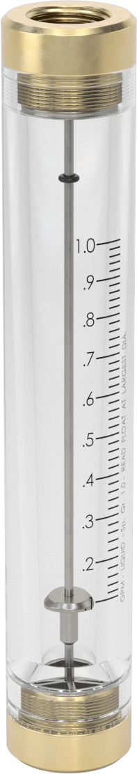 Akrilik Plastik Gövdeli Akış Ölçer, Silindir, Pirinç Bağlantı Parçası, 1/2 NPT Dişi, 0.1-1 gpm