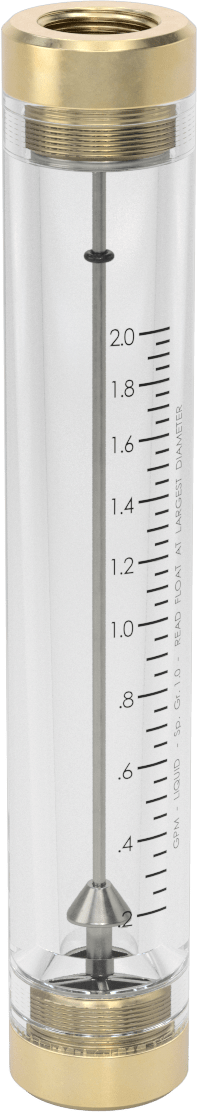 Akrilik Plastik Gövdeli Akış Ölçer, Silindir, Pirinç Bağlantı Parçası, 1/2 NPT Dişi, 0.2-2 gpm