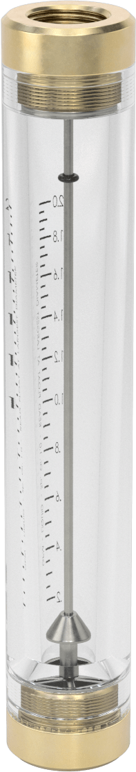 Akrilik Plastik Gövdeli Akış Ölçer, Silindir, Pirinç Bağlantı Parçası, 1/2 NPT Dişi, 0.2-2 gpm