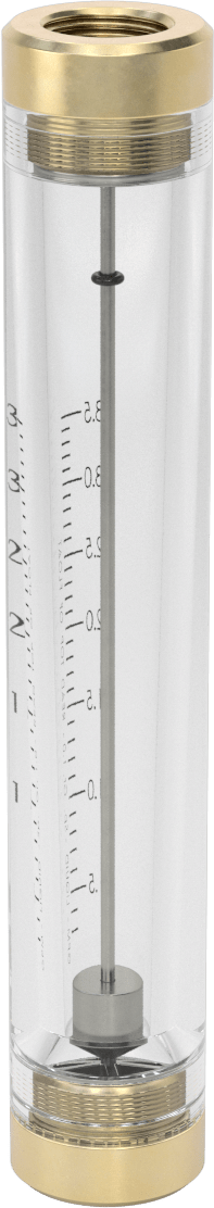 Akrilik Plastik Gövdeli Akış Ölçer, Silindir, Pirinç Bağlantı Parçası, 1/2 NPT Dişi, 0.3-3.5 gpm