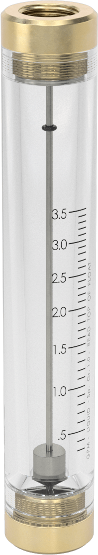 Akrilik Plastik Gövdeli Akış Ölçer, Silindir, Pirinç Bağlantı Parçası, 1/2 NPT Dişi, 0.3-3.5 gpm