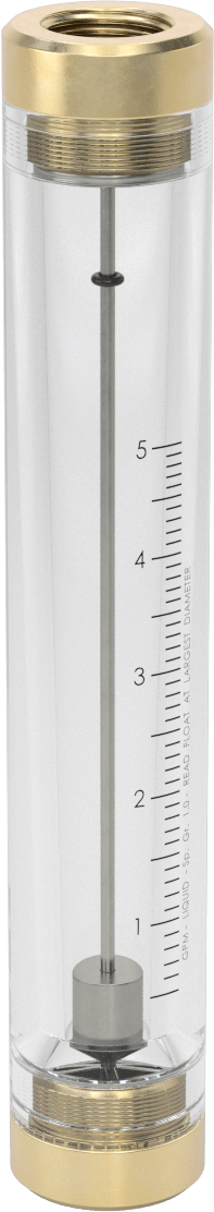 Akrilik Plastik Gövdeli Akış Ölçer, Silindir, Pirinç Bağlantı Parçası, 1/2 NPT Dişi, 0.5-5 gpm