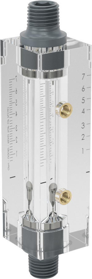 Akrilik Plastik Gövdeli Akış Ölçer, Dikdörtgen, PVC Bağlantı Parçası, 1/4 NPT Erkek, 0.7-7 gph