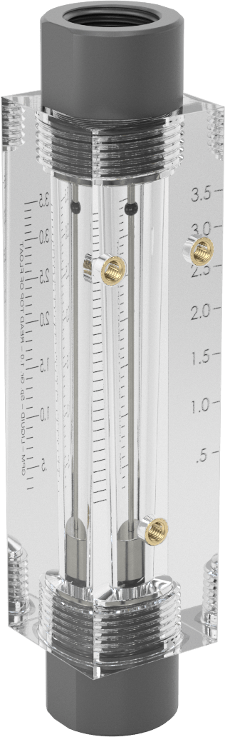 Akrilik Plastik Gövdeli Akış Ölçer, Dikdörtgen, PVC Bağlantı Parçası, 1/2NPT, 0.35-3.6 gpm