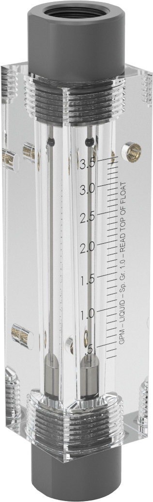 Akrilik Plastik Gövdeli Akış Ölçer, Dikdörtgen, PVC Bağlantı Parçası, 1/2NPT, 0.35-3.6 gpm