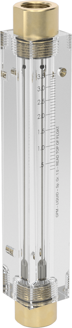 Akrilik Plastik Gövdeli Akış Ölçer, Pirinç Bağlantı Parçası, 1/2 NPT, 6,5" Yükseklik, 0.35-3.6 gpm