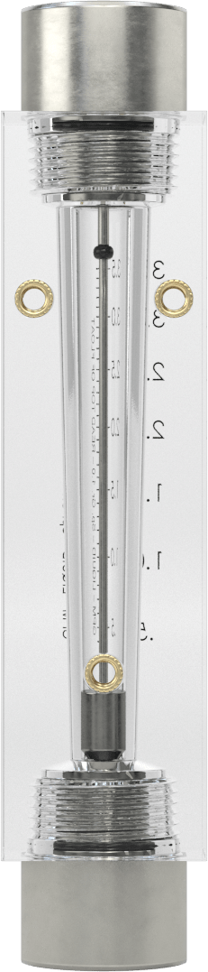 Akrilik Plastik Gövdeli Akış Ölçer, Dikdörtgen, Paslanmaz Çelik Bağlantı Parçası, 1/2NPT, 6,5" Yükseklik, 0.35-3.6 gpm