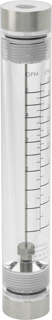 Akrilik Plastik Gövdeli Akış Ölçer, Silindir, Polipropilen Bağlantı Parçası, 1/4 NPT Dişi, 0.5-5 gpm