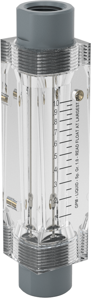 Akrilik Plastik Gövdeli Akış Ölçer, Dikdörtgen, PVC Bağlantı Parçası, 1/2 NPT, 6-1/2" Yüksekliğinde, 0.1-1 gpm