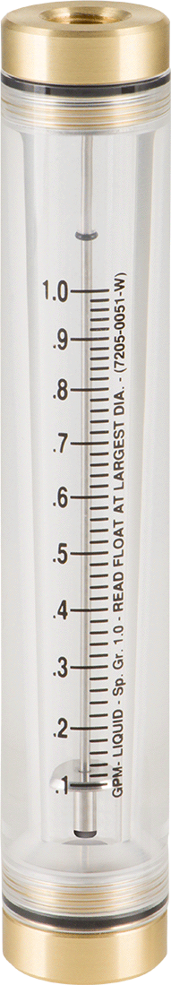 Akrilik Plastik Gövdeli Akış Ölçer, Silindir, Pirinç Bağlantı Parçası, 3/8 NPT Dişi, 0.1-1 gpm
