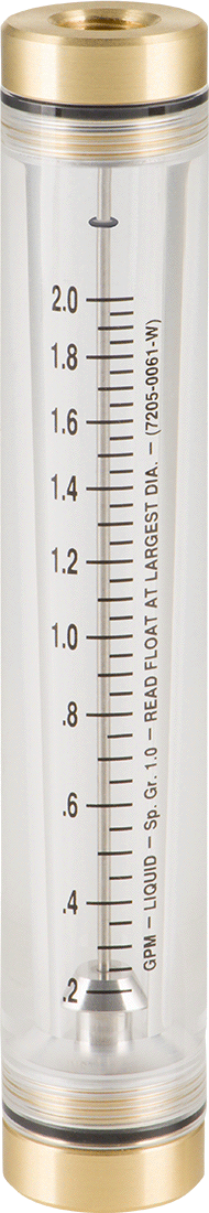 Akrilik Plastik Gövdeli Akış Ölçer, Silindir, Pirinç Bağlantı Parçası, 3/8 NPT, Sertifika, 0.2-2 gpm
