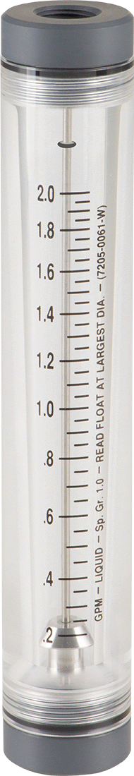 Akrilik Plastik Gövdeli Akış Ölçer, Silindir, PVC Bağlantı Parçası, 3/8 NPT Dişi, 0.2-2 gpm