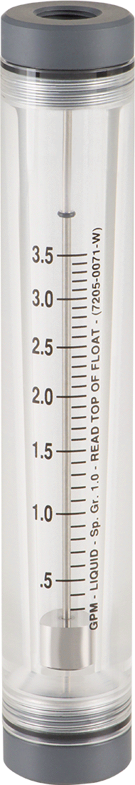 Akrilik Plastik Gövdeli Akış Ölçer, Silindir, PVC Bağlantı Parçası, 3/8 NPT Dişi, 0.3-3.5 gpm