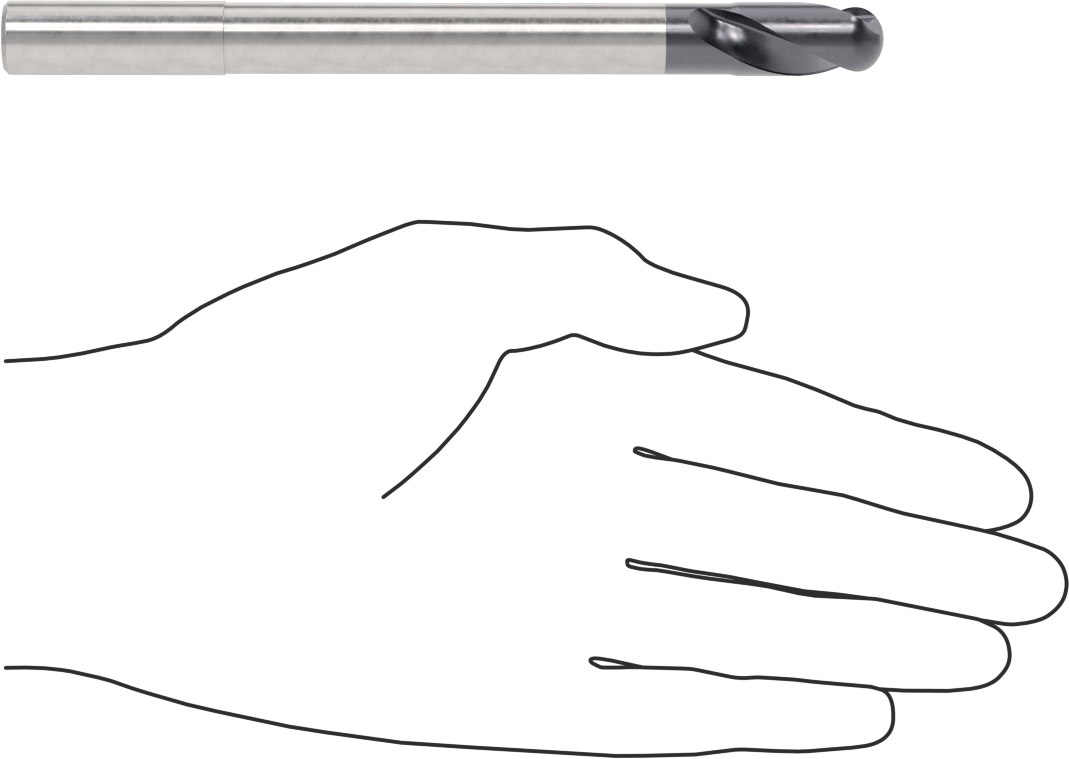 Kalıp Yapımı için Karbür Top Uçlu Freze, Uzun Uçlu, AlTiN Kaplamalı, 2 Yiv, 1/2" Freze Çapı