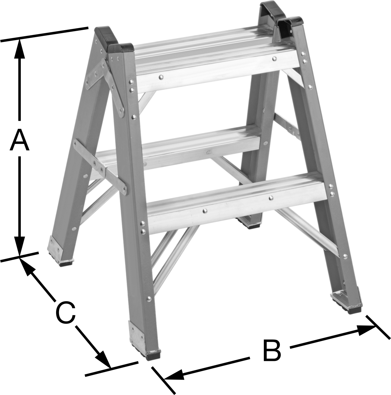 Yivli Basamaklı Katlanabilir Basamak, Fiberglas, 300 lb. Kapasite, 24 inç Yükseklik x 21 inç Genişlik x 23 inç Derinlik Toplam