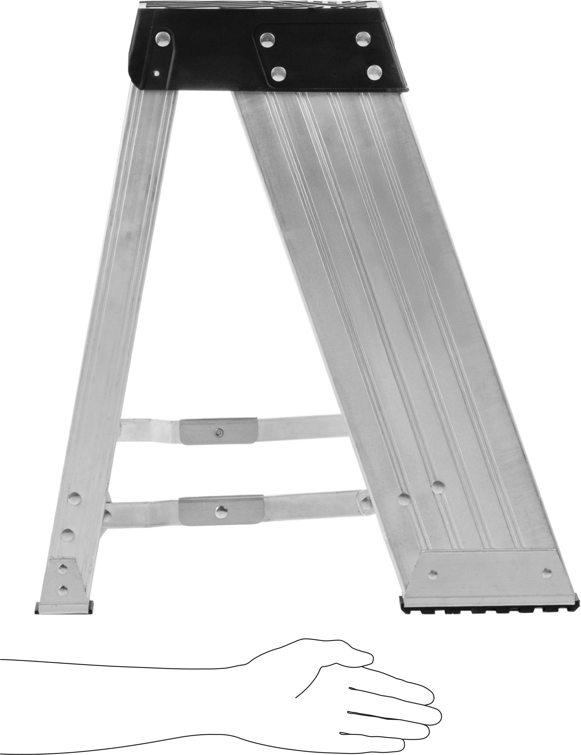 Alüminyum Katlanabilir Basamaklı Tabure, 2 adet Basamak ile, 375 lb. Kapasite, 23“ Yükseklik x 18” Genişlik x 21" Derinlik Toplam
