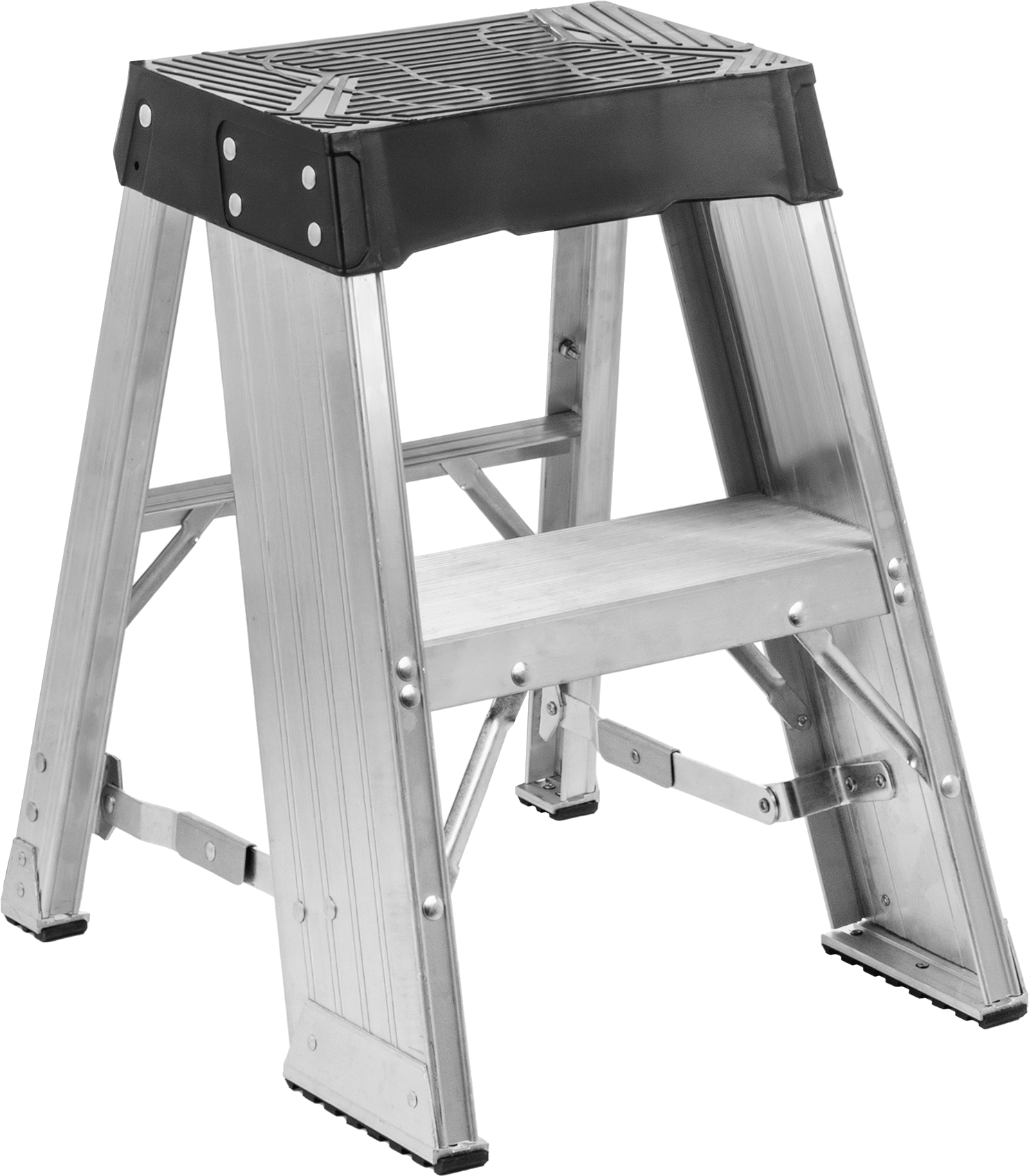 Alüminyum Katlanabilir Basamaklı Tabure, 2 adet Basamak ile, 375 lb. Kapasite, 23“ Yükseklik x 18” Genişlik x 21" Derinlik Toplam