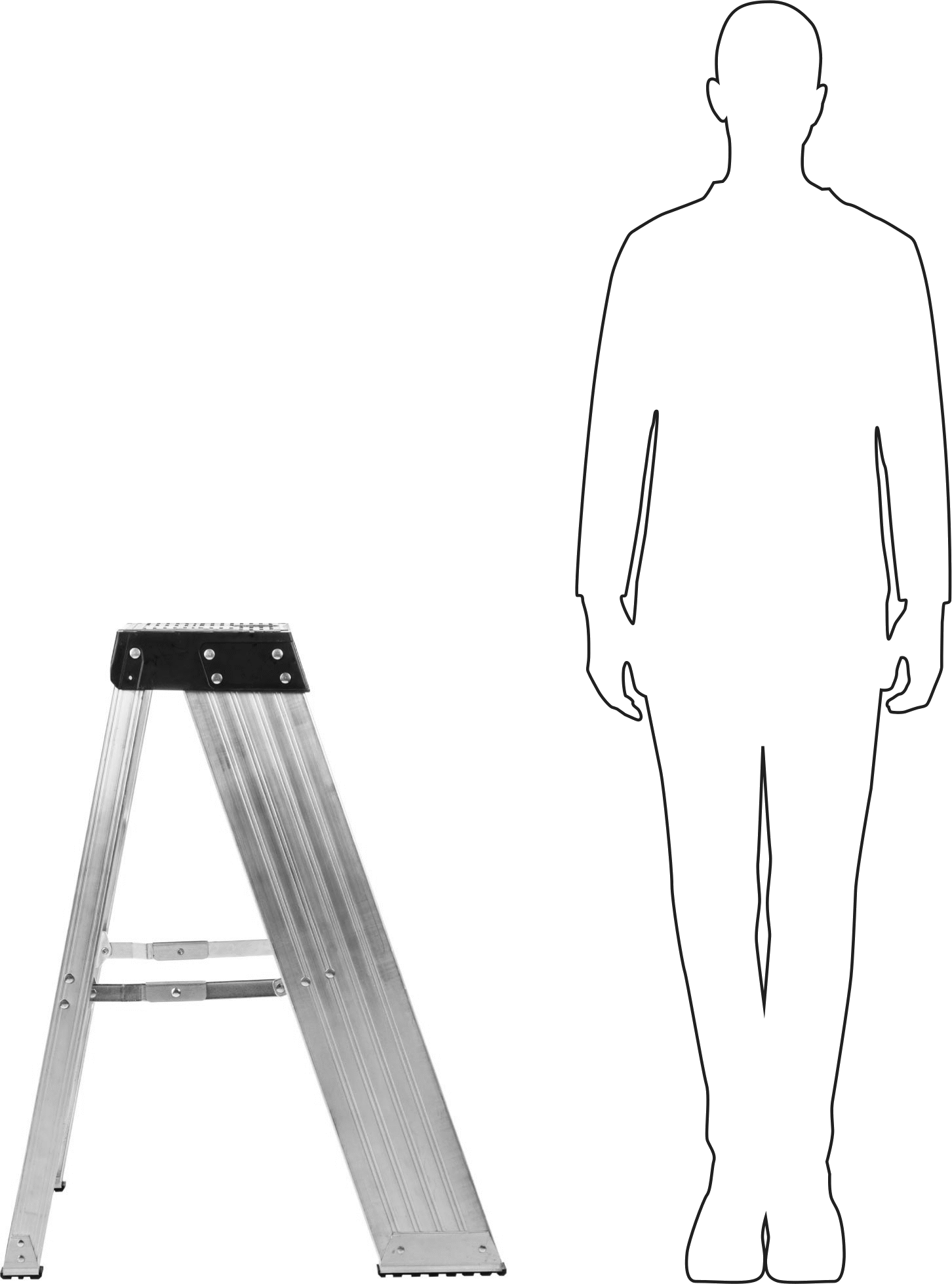 Alüminyum Katlanabilir Basamaklı Tabure, 3 Basamak ile, 375 lb. Kapasite, 35 inç Yükseklik x 20 inç Genişlik x 27 inç Derinlik Toplam