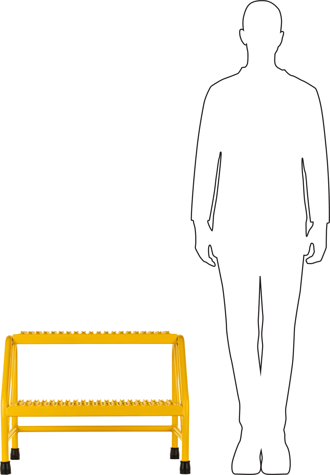 Toz Boyalı Basamaklı Tabure, Çelik, 2 Tırtıklı Basamak, 20“ Yükseklik x 27” Genişlik x 22,5" Derinlik