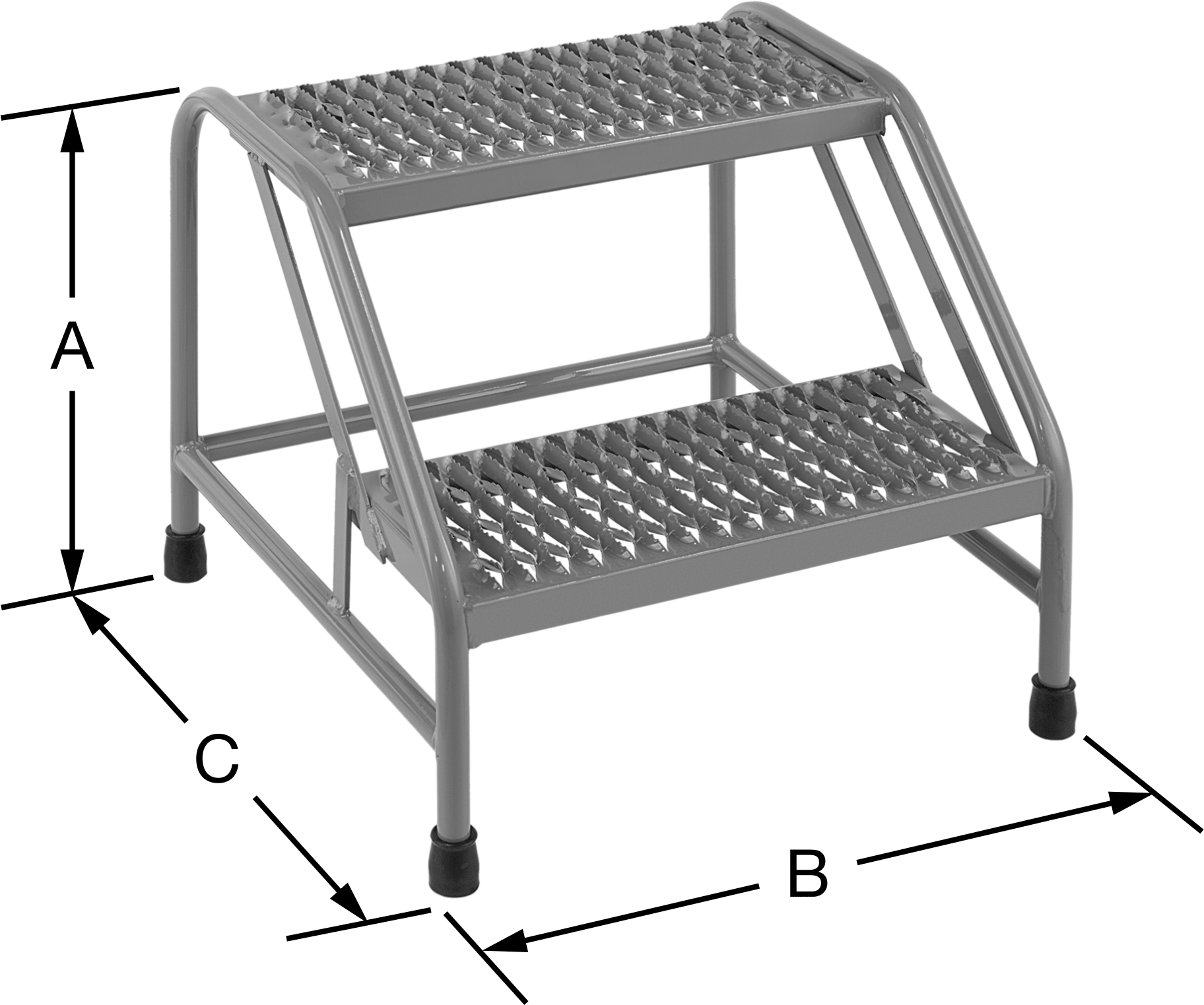 Toz Boyalı Basamaklı Tabure, 2 Tırtıklı Basamaklı Çelik, 20“ Yükseklik x 27” Genişlik x 23" Derinlik Toplam