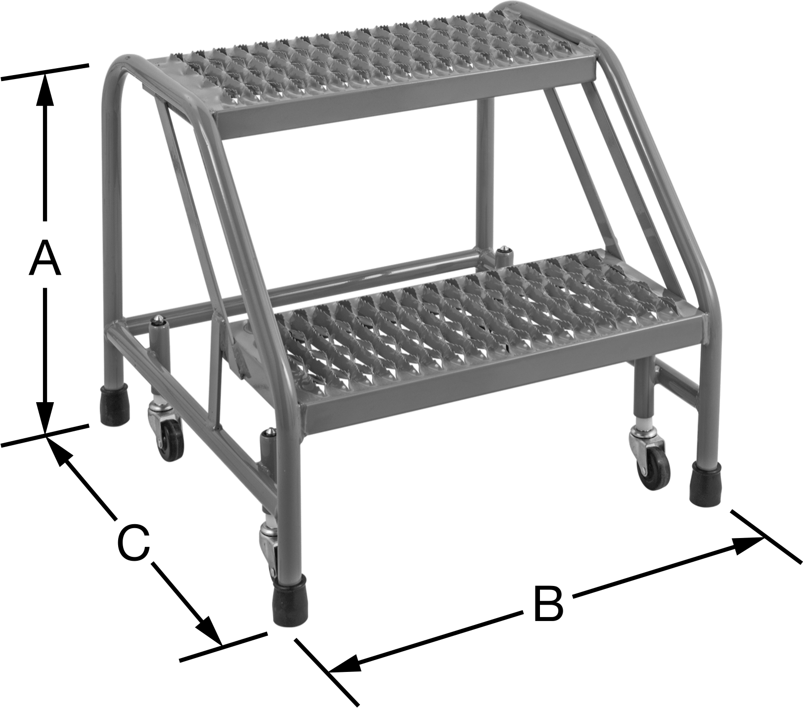 Toz Boyalı Basamaklı Tabure, Çelik, Yuvarlanma, 2 Tırtıklı Basamak, 500 lb. Kapasite