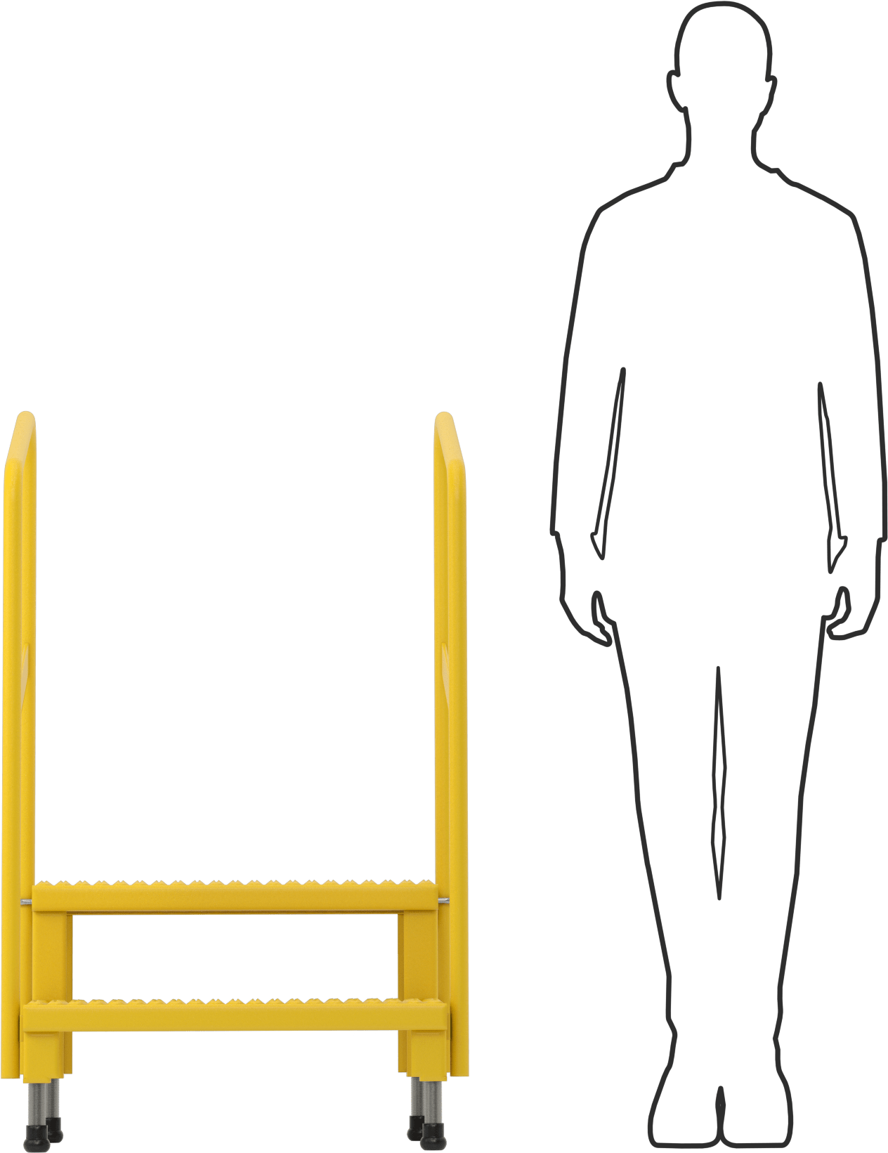 Yüksekliği Ayarlanabilir Çalışma Platformu, 2 Basamak ve Korkuluk, 43“-45,25” Yükseklik x 27“ Genişlik x 23” Derinlik Toplam