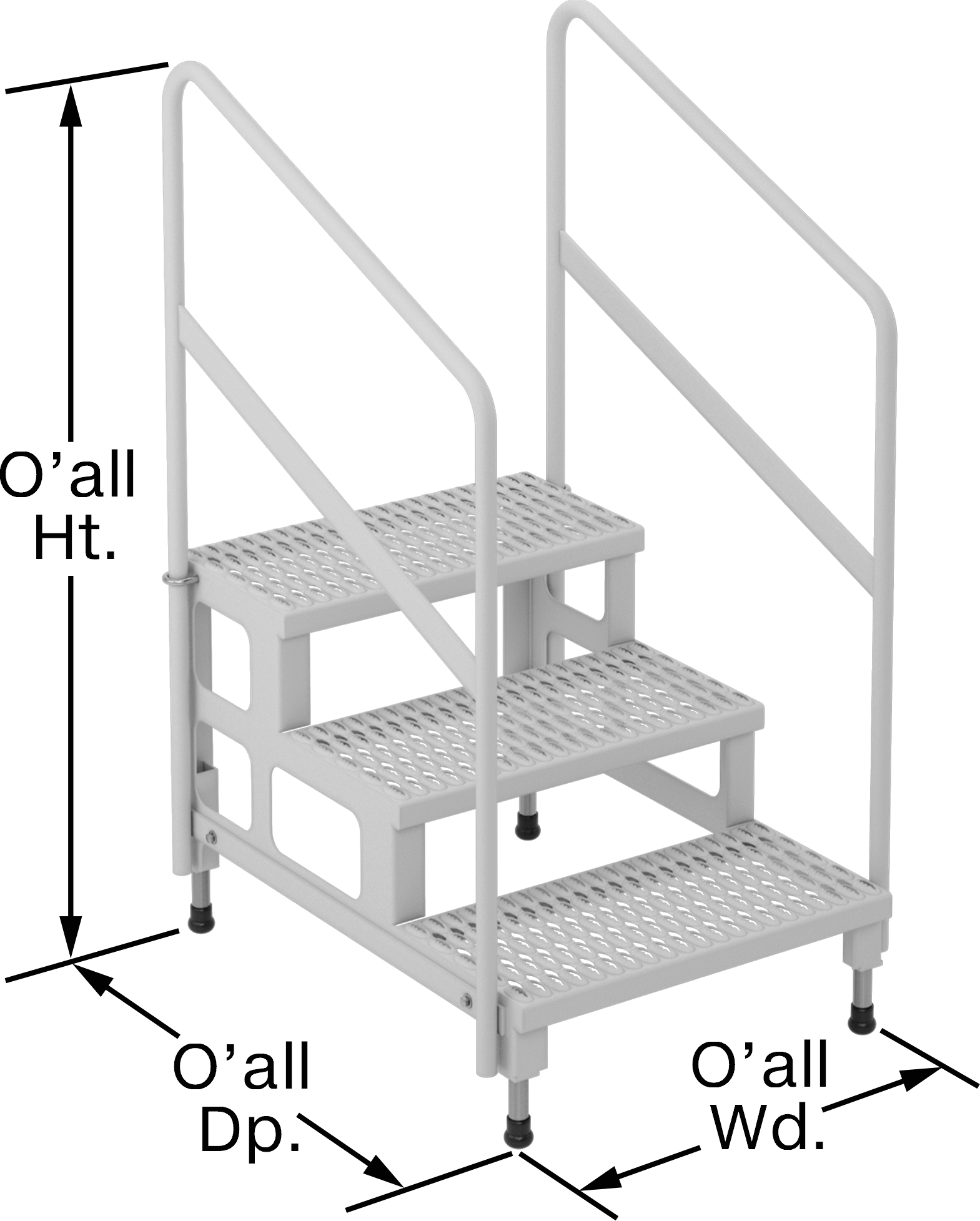 Yüksekliği Ayarlanabilir Çalışma Platformu, 3 Basamak ve Korkuluk, 49,75“-53” Yükseklik x 38“ Genişlik x 34” Derinlik Toplam