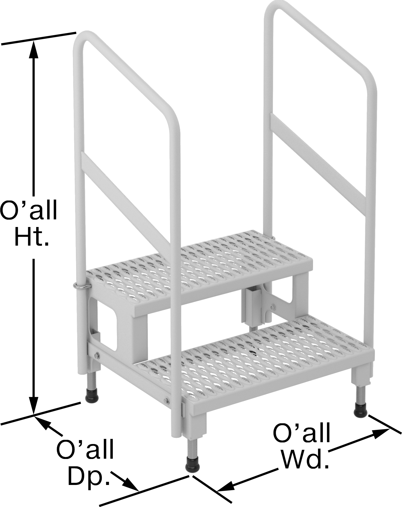 Yüksekliği Ayarlanabilir Çalışma Platformu, 2 Basamak ve Korkuluk, 43“-45,25” Yükseklik x 62“ Genişlik x 23” Derinlik Toplam