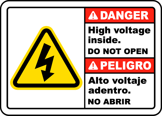 Resimli Elektrik Tehlikesi Etiketleri, İngilizce/İspanyolca, (Tehlike - Yüksek Gerilim...), 3,5 inç Yükseklik