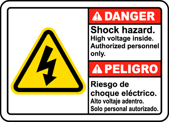 Resimli Elektrik Tehlikesi Etiketleri, İngilizce/İspanyolca, (Tehlike-Elektrik Çarpması Tehlikesi...), 3,5 inç Yükseklik