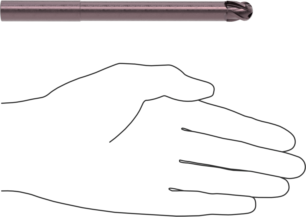 Uzun Uçlu Hızlı Kesim Karbür Küresel Uçlu Freze, AlTiN Kaplamalı, 4 Yiv, 1/2" Freze Çapı, 6" Toplam Uzunluk