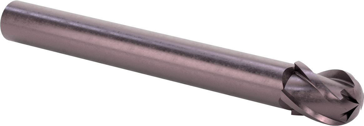 Uzun Uçlu Hızlı Kesim Karbür Küresel Uçlu Freze, AlTiN Kaplamalı, 4 Yiv, 1-1/2" Freze Çapı, 12 inç Toplam Uzunluk