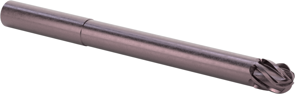 Uzun Uçlu Hızlı Kesim Karbür Küresel Uçlu Freze, AlTiN Kaplamalı, 6 Yiv, 1/2" Freze Çapı, 6" Toplam Uzunluk
