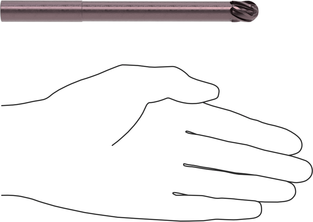 Uzun Uçlu Hızlı Kesim Karbür Küresel Uçlu Freze, AlTiN Kaplamalı, 6 Yiv, 1/2" Freze Çapı, 6" Toplam Uzunluk