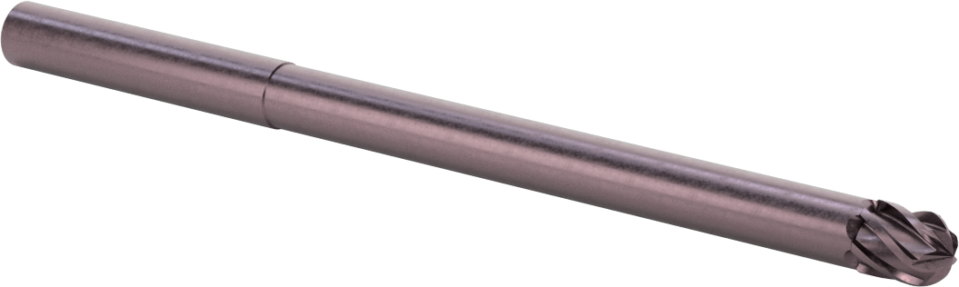 Uzun Uçlu Hızlı Kesim Karbür Küresel Uçlu Freze, AlTiN Kaplamalı, 6 Yiv, 1/2" Freze Çapı, 8" Toplam Uzunluk