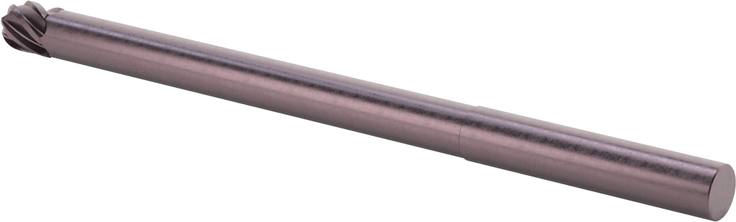 Uzun Uçlu Hızlı Kesim Karbür Küresel Uçlu Freze, AlTiN Kaplamalı, 6 Yiv, 1/2" Freze Çapı, 8" Toplam Uzunluk