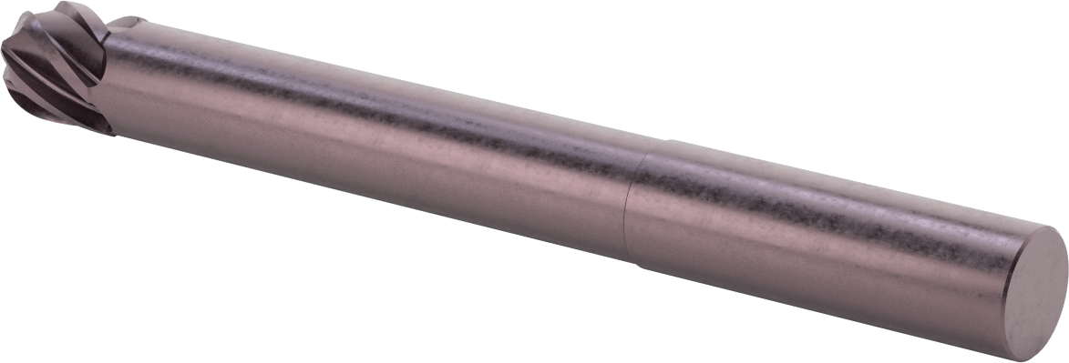 Uzun Uçlu Hızlı Kesim Karbür Küresel Uçlu Freze, AlTiN Kaplamalı, 6 Yiv, 1-1/4" Freze Çapı, 12 inç Toplam Uzunluk