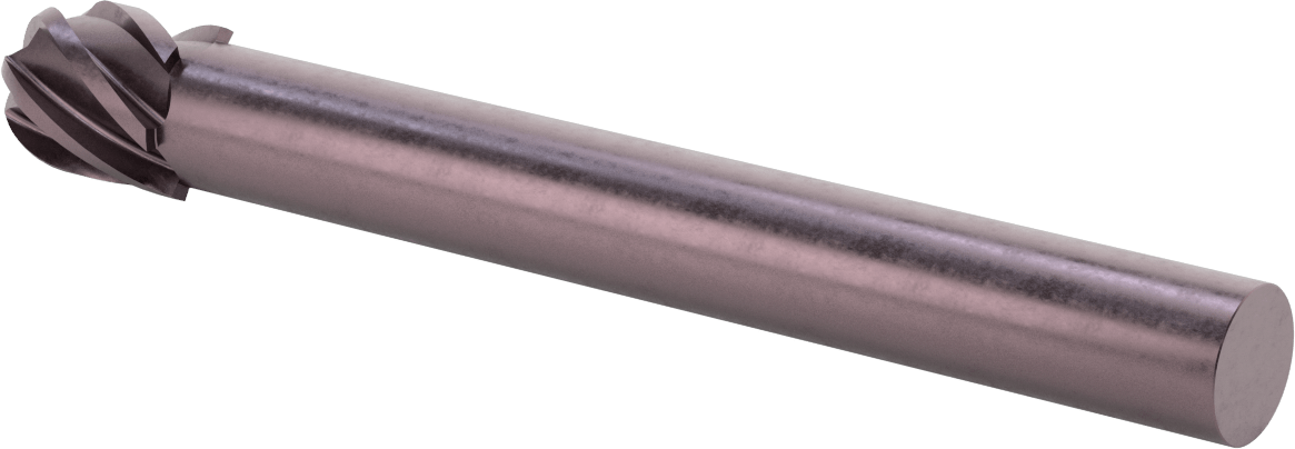 Uzun Uçlu Hızlı Kesim Karbür Küresel Uçlu Freze, AlTiN Kaplamalı, 6 Yiv, 1-1/2" Freze Çapı, 12 inç Toplam Uzunluk
