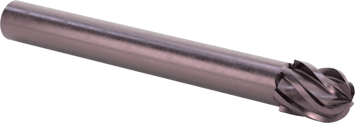 Uzun Uçlu Hızlı Kesim Karbür Küresel Uçlu Freze, AlTiN Kaplamalı, 6 Yiv, 1-1/2" Freze Çapı, 12 inç Toplam Uzunluk