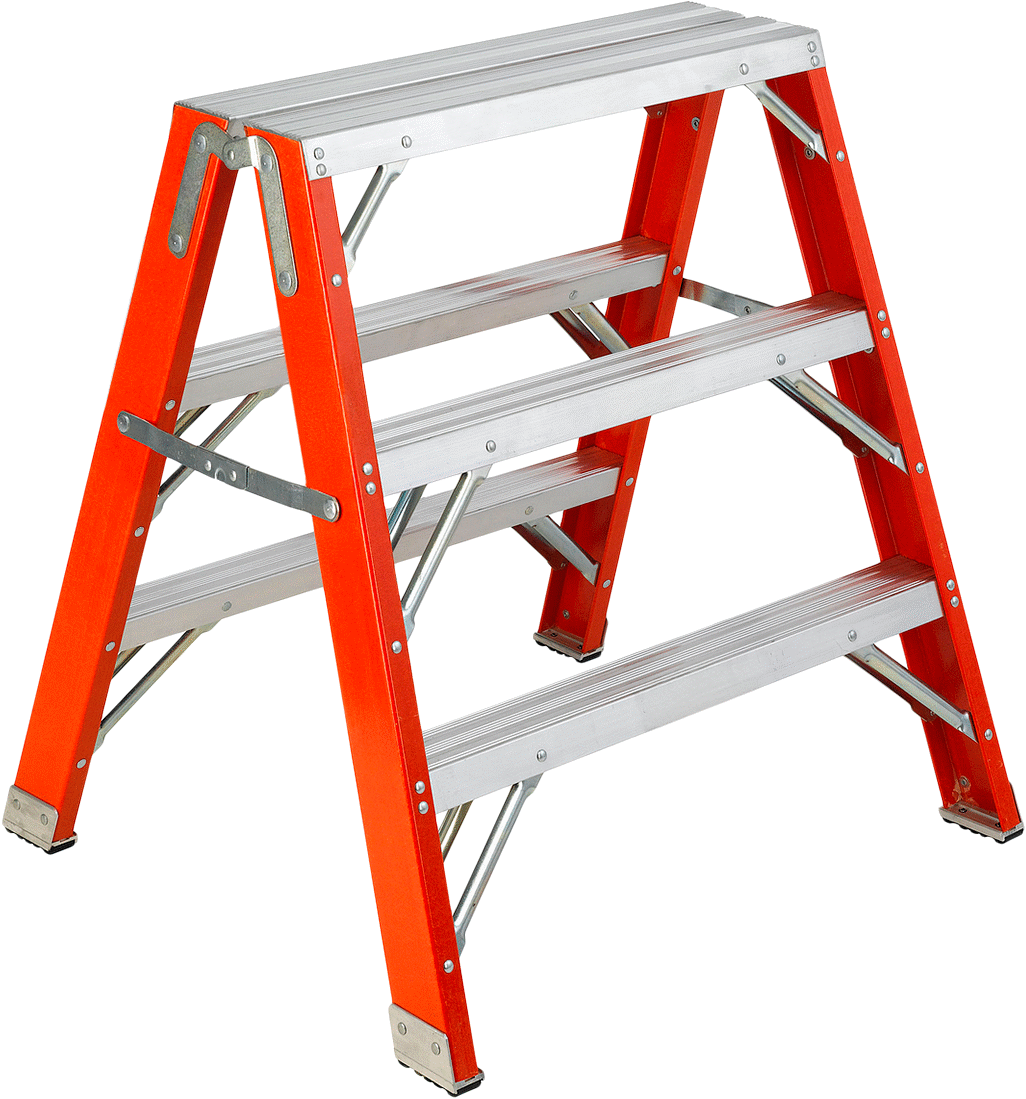Fiberglas Katlanabilir Basamaklı Tabure, 3 Basamak ile, 37“ Yükseklik x 32” Genişlik x 30" Derinlik Toplam