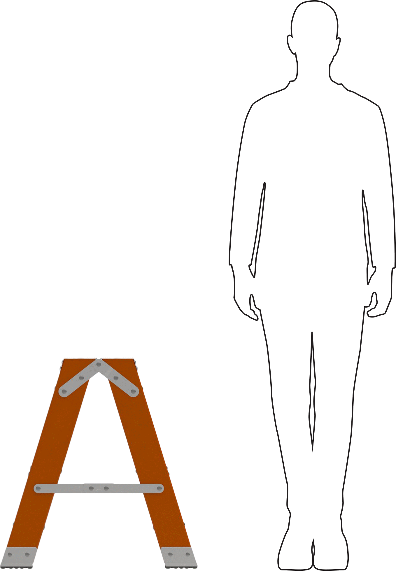 Fiberglas Katlanabilir Basamaklı Tabure, 2 adet Basamak ile, 25“ Yükseklik x 31” Genişlik x 22" Derinlik Toplam