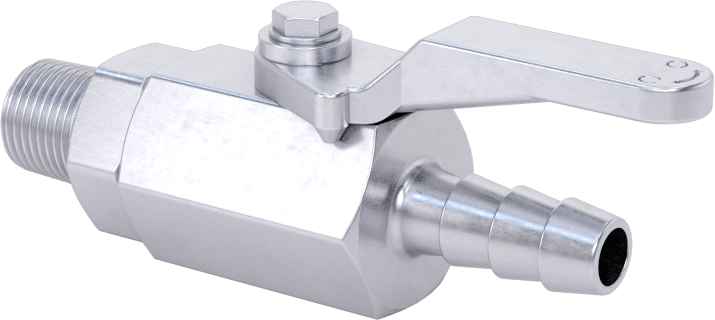 Nikel Kaplı Pirinç Gövdeli Açma/Kapama Vanası, 1/8 NPT Erkek x 1/4" Boru İç Çapı için Standart Dikenli Bağlantı Parçası