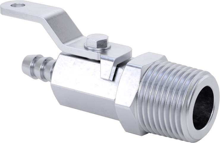Nikel Kaplı Pirinç Gövdeli Açma/Kapama Vanası, 1/2 NPT Erkek x 1/4" İç Çaplı Boru için Standart Dikenli Bağlantı Elemanı