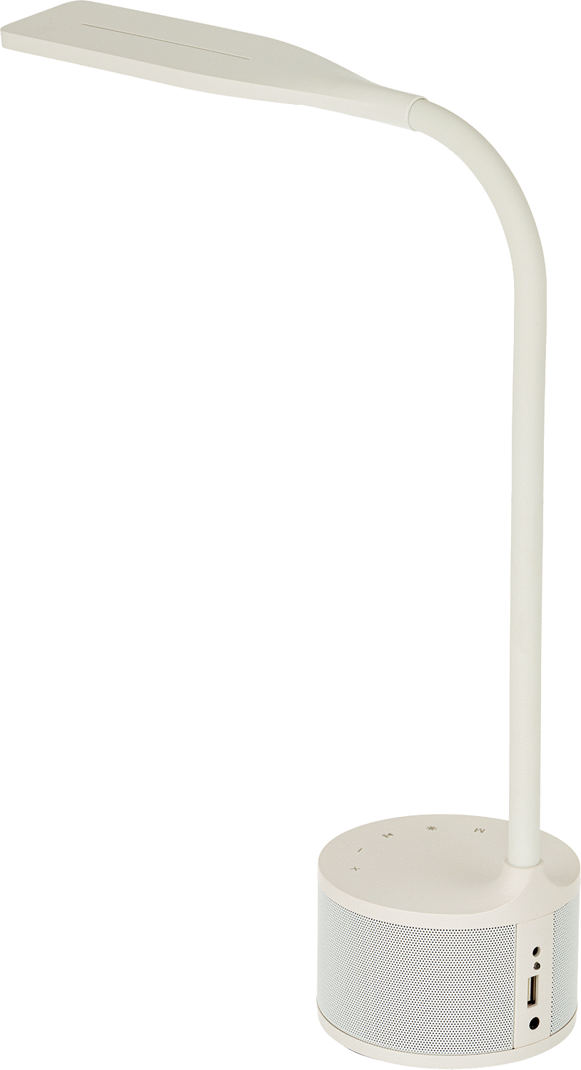 Masa Lambası, Bluetooth Hoparlör ile, 15" Kol Uzanma Mesafesi, 200 Lumens, Beyaz